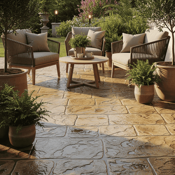 Sol en résine époxy fait pour la terrasse d'un particulier